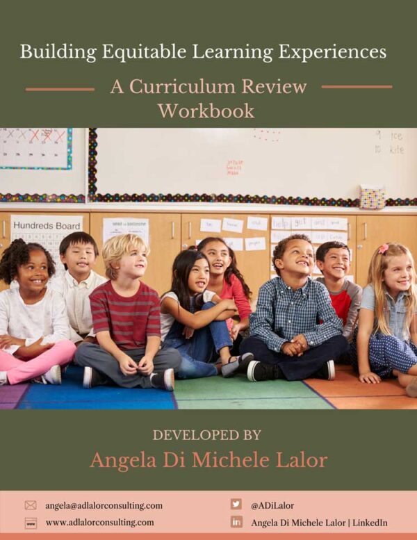Building Equitable Learning Workbook cover which is green with a picture of smiling kids on it